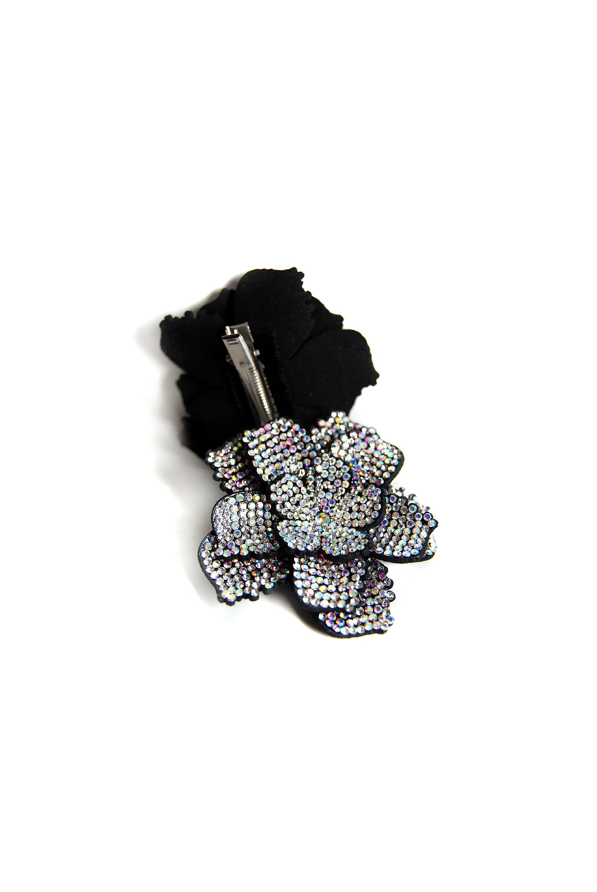 CRYSTAL FLOWER CLIP - Sparkling 3D flower with multicolor acrylic glass stones and metal clip. Can be worn as a hair accessory or brooch