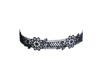 GARDEN CHOKER - Playful delicate black lace choker with satin ribbons to tie