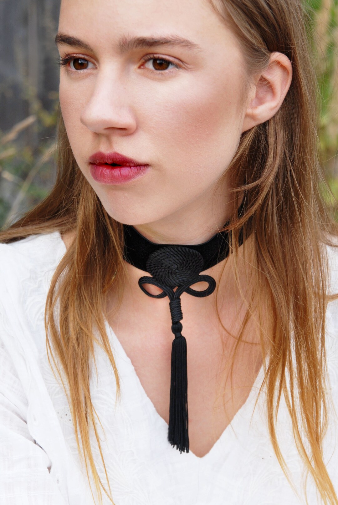SAMURAI Velvet and Satin Choker With Ornament and Tassel Long Fringes ...