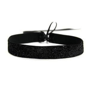 GLIMMER CHOKER BLACK edler, schwarzer, funkelnder Samtchoker mit Double Face Satinbändern zum Binden Bild 2