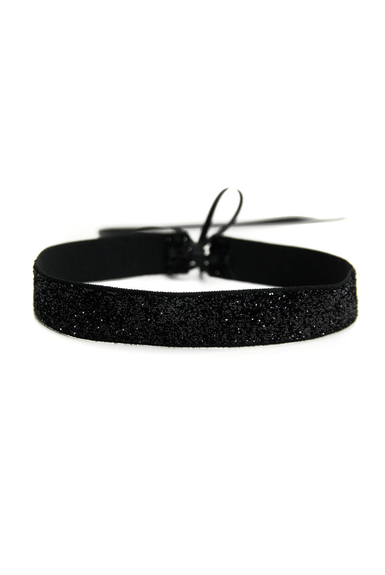 GLIMMER CHOKER BLACK edler, schwarzer, funkelnder Samtchoker mit Double Face Satinbändern zum Binden Bild 2