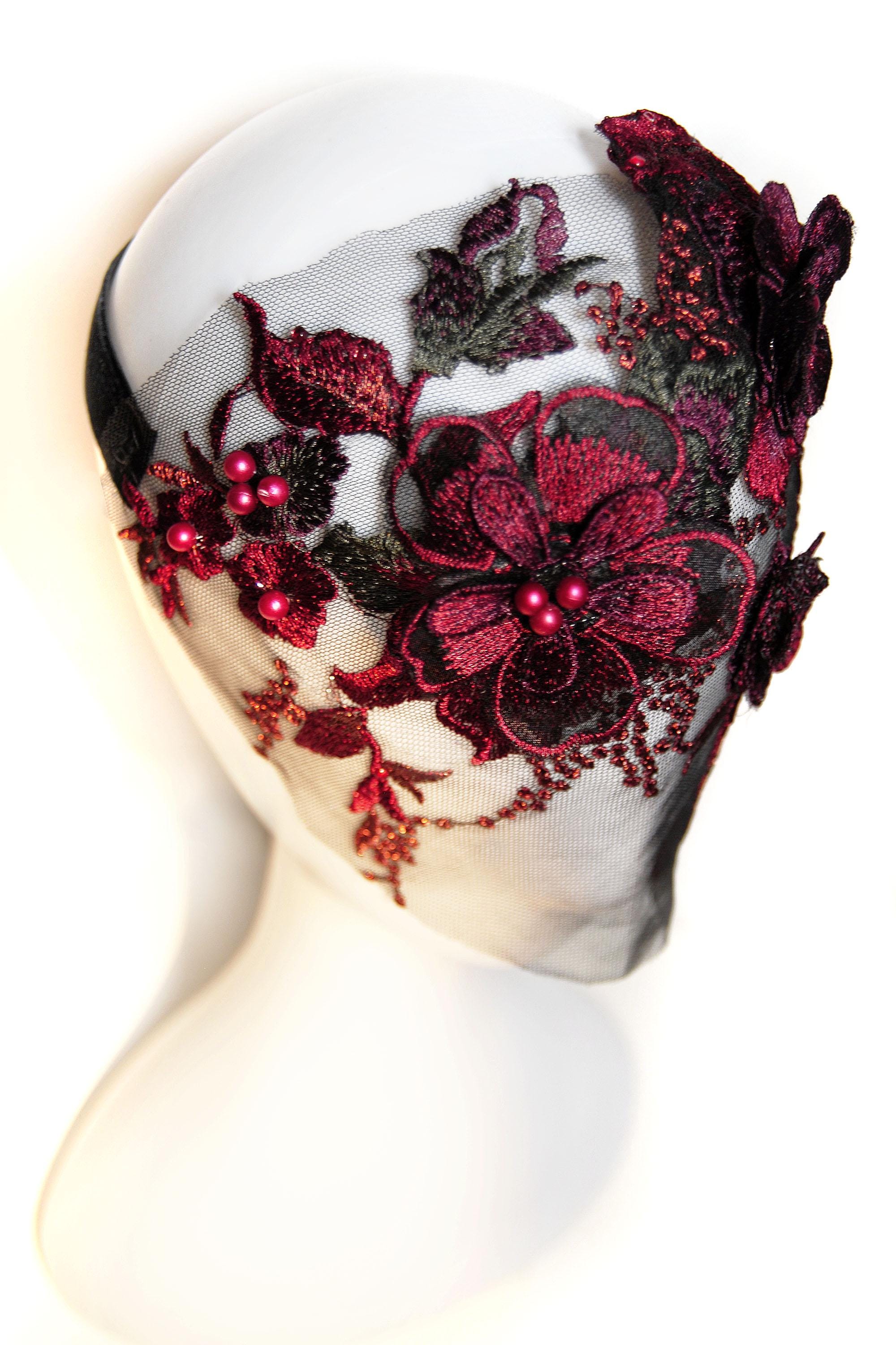 FLOWER MASK - Asymmetrical, Black, Transparent Mask With Red Flowers ...