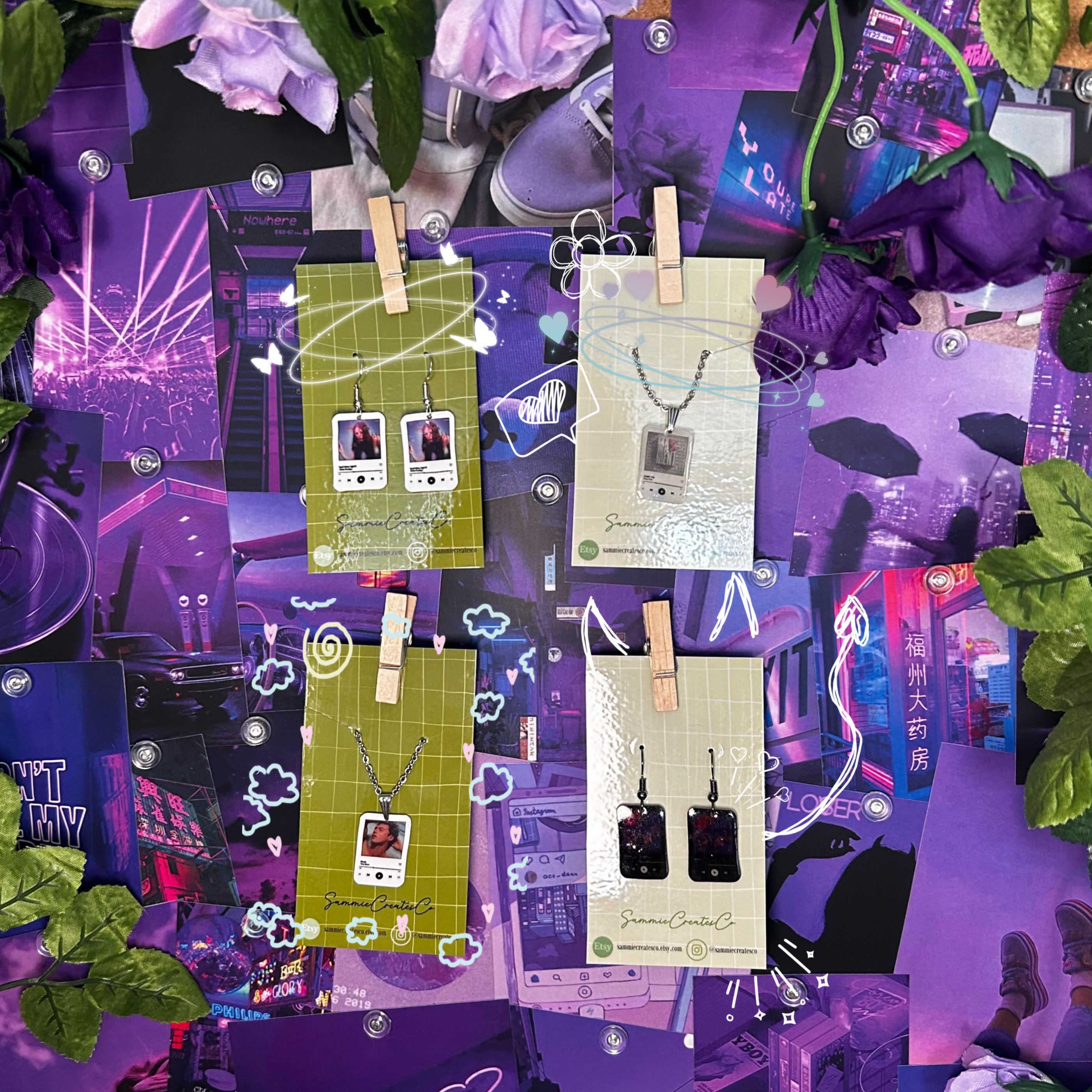 Custom song playlist earrings and necklaces and clip ons