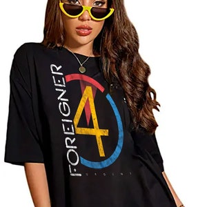 Foreigner Women&#39;s Oversized T-Shirt Urgent 4 Album Graphic Tees Concert Music Vintage Tops Rock Band Gift Merch Big and Tall Shirts