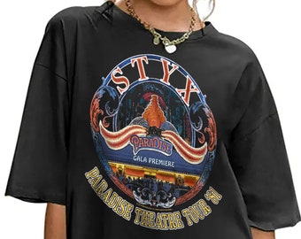 Styx Women's T-Shirt Paradise Theatre Tour 81 Oversize Graphic Tees Rock Band Merch Boyfriends Shirts Ladies Retro Unisex Boxy Tops