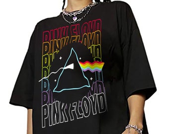 Pink Floyd Women's Oversized Shirt Wavy Prism Art Graphic Tees Rock Concert Tour Boyfriends T-Shirts Psychedelic Music Festival Tops