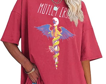 MOTLEY CRUE Women's T-Shirt Dr Feelgood Album Cover Red Heater Shirts Music Concert Vintage Style Unisex Shirt