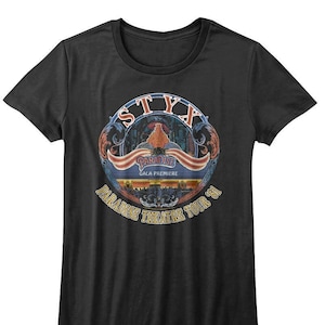 Styx Womens Tee Shirts Paradise Theatre Black Tshirt 1981 Tour Pop Rock Band Merch Vintage Women&#39;s Clothing ConcerT-Shirt Cool Gift For Her