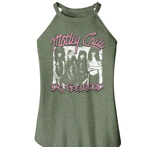 MOTLEY CRUE Tank Top Heavy Metal Band Photo Graphic Tees Dr Feelgood Album Concert Tour Tees Pink Logo Women&#39;s Halter Tanks