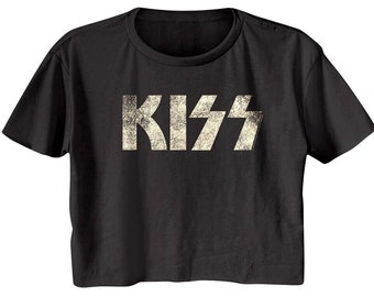 Kiss Women's St. Paddy's Band Logo Crop Top - Official Licensed Black Ringer Tee - View #3