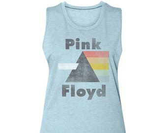 Pink Floyd Women's Tank Top DSOTM Light Blue Prism Dark Side of the Moon Rock Band Sleeveless T Shirt Festival Summer Concert Gift for Her