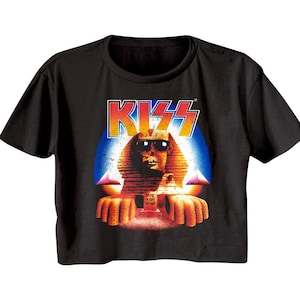 KISS Women&#39;s Crop Top Hot in The Shade Album Graphic Tees Heavy Metal Band Cropped T-shirts Rock n Roll Vintage Concert Merch Shirt
