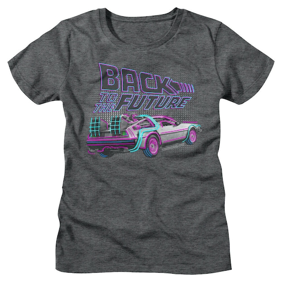 80s BACK TO THE FUTURE Tシャツ グレー Back to the Future Womens Tshirt Neon Accent Delorean Charcoal