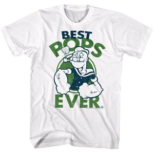 Best POPS Ever Men's T-Shirt Popeye Sailorman White Fathers Day Gift Tshirt Cartoon Muscles T-shirt for Dad  Best fatherhood present For Him