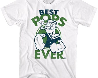 Best POPS Ever Men&#39;s T-Shirt Popeye Sailorman White Fathers Day Gift Tshirt Cartoon Muscles T-shirt for Dad  Best fatherhood present For Him
