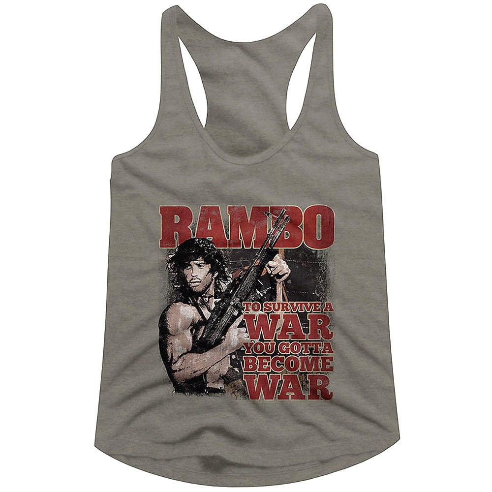 Discover Rambo Womens Tanktop | Survive War Charcoal Tank Sly Stallone Action Movie Merch Cool Racerback Vintage Sleeveless Top