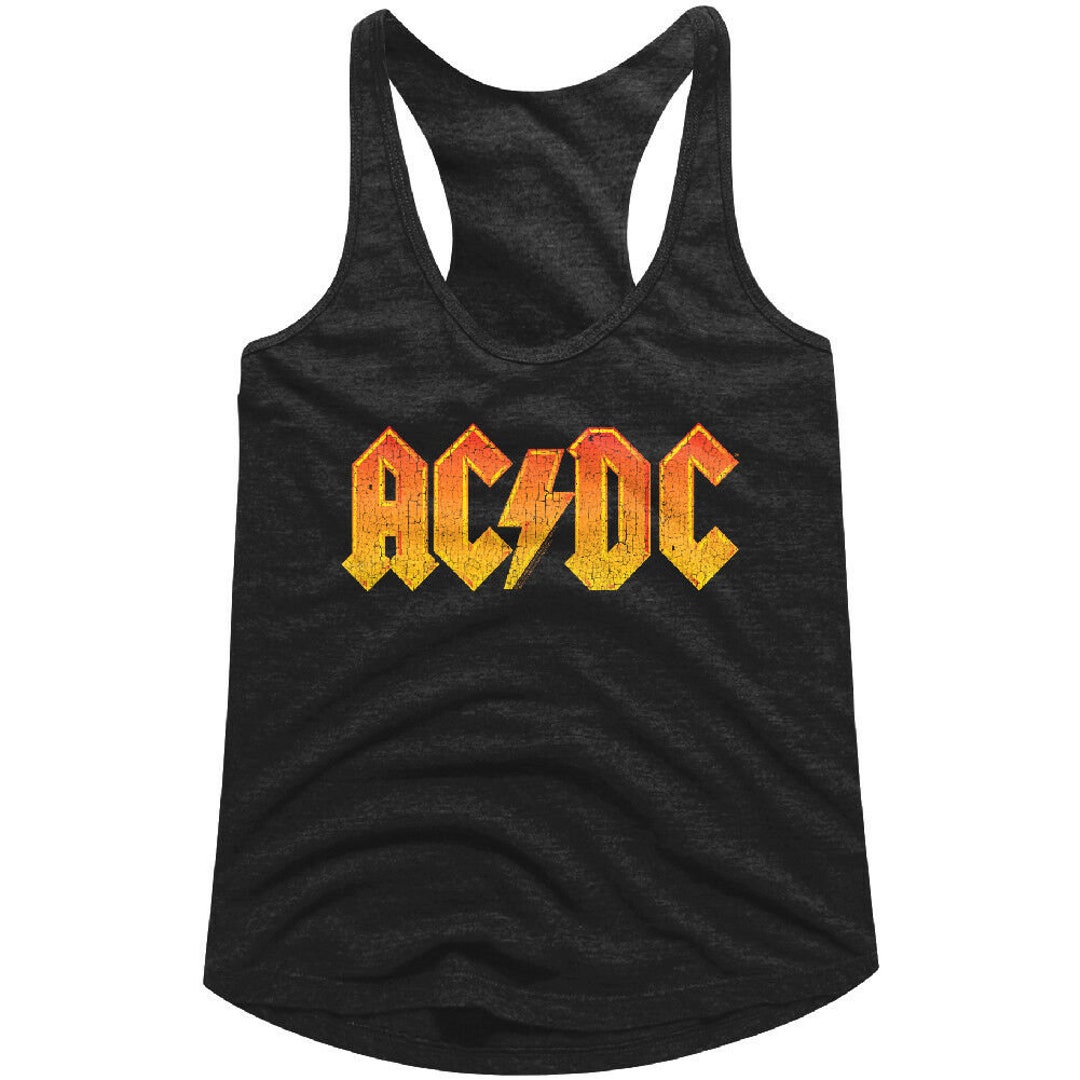 ACDC Band Women's Tank Top Orange Logo Sleeveless Black Graphic Top ...