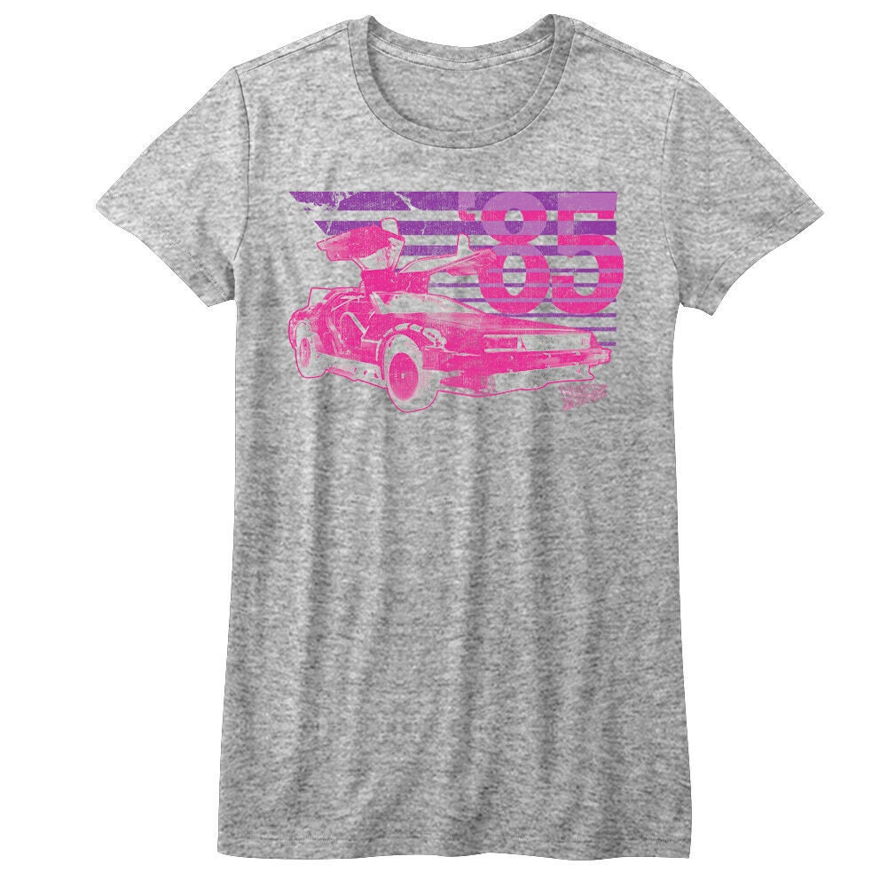 Back to The Future Women's Tshirt | Pink Logo Gray DeLorean Car