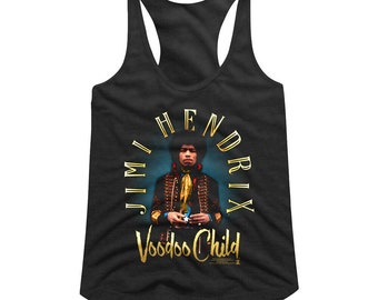 Jimi Hendrix Women's Tank Top Hendrix Voodoo Child Black Graphic Tee Rock Star Music Legend Merch Vintage Woodstock Festival Fashion