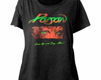 Poison Band Women Top Open Up and Say Ahh Black Shirt Dolman Rock Band Music Tour Merch T-Shirt Loose Fit Blouse Gift For Her Music Lover