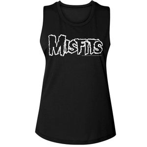 Misfits Classic Logo Women&#39;s Tank Punk Rock Band Merch Concert Tour Black Graphic Tees
