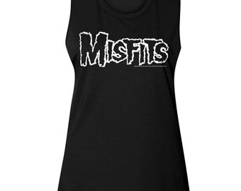 Misfits Classic Logo Women's Tank Punk Rock Band Merch Concert Tour Black Graphic Tees