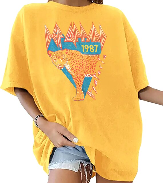 DEF LEPPARD Band T shirt Hysteria 1987 Leopard Gold Unisex Oversize Shirt Glam Rock Group Concert Tour Shirts Etsy