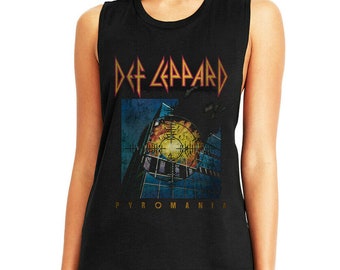 Def Leppard Women's Tank Top Faded Pyromania Album Graphic Tees