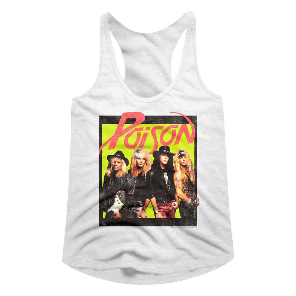 Discover Poison Band Photo Women's Tank Top | Polaroid White Sleeveless Graphic Tee | Glam Metal Rock Music Group Concert Tour Merch tanktop