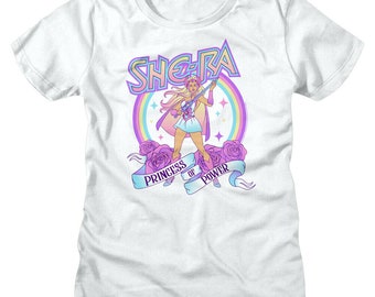 She-Ra Women&#39;s T-Shirt She Ra Princess of Power Rainbow Roses Graphic Tee Vintage 80s Masters of the Universe Cartoon Heroine TV T-Shirt