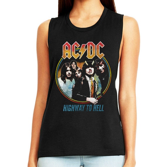 ACDC Womens Shirt Highway to Hell Vintage Concert T-shirt Black Vintage  Rock Band Tank Top Album Cover Tour Gift for Her Muscle Tank Top -   Canada