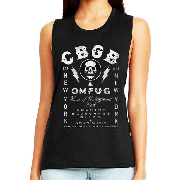 CBGB Womens Tank Black Top Home of Underground Rock Sleeveless Punk Vest Gift For Her Biker Fashion Gift For Her Women's Clothing Muscle Tee