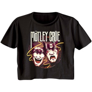 Motley Crue Womens Crop T-Shirt Theater of Pain Cropped Tshirt Drama Masks Heavy Metal Top Artistic Cool Gift For Her