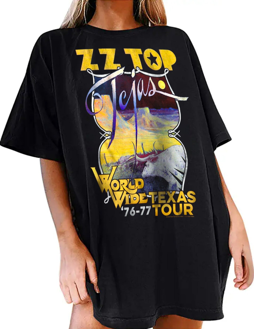 ZZ Top Band Oversize T-shirt World Wide Texas Tour 1976 Women's Boxy ...