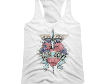 Bon Jovi Women's Tank Top Pierced Heart Tattoo Sleeveless Graphic Tops Hard Rock Concert Tee Vintage Music Vest  Cool Gift For Her