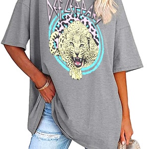 Def Leppard Pastel Leopard Women&#39;s T-Shirt Def Leppard Shirt Vintage Womens Rock Band Cover Shirt