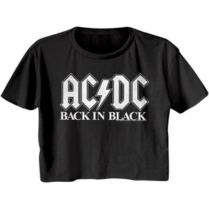 ACDC Women&#39;s Crop T-Shirt Back in Black Logo Festival Top Rock Band Gift For Her Metal Group Concert Tour Merch