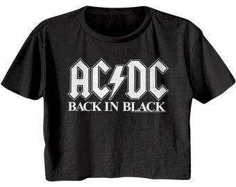 ACDC Women's Crop Top T-Shirt, Back in Black, Vintage Style