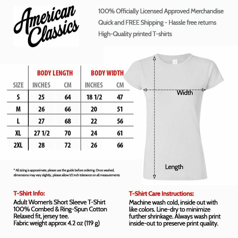 Op de afbeelding: Maattabel voor een wit T-shirt met korte mouwen en ronde hals. De tabel toont de afmetingen in inches en centimeters voor de maten S, M, L, XL en 2XL. Het T-shirt is gemaakt van 100% gekamd en ringgesponnen katoen en weegt 4,2 oz (119 g).