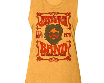 Jerry Garcia Band Women's Tank Top San Rafel California Garcia Print Tee Greatful Died Sleeveless Tops Rock Concert Muscle Tank Shirt