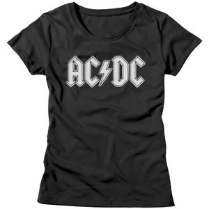 ACDC Logo Rock n Roll T-Shirt AC/DC Patch Shirt Women&#39;s Black T-Shirt 80s Heavy Metal Band Merch Blues Rock Concert Music Fan Top