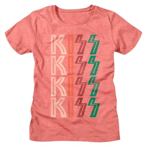 KISS Band Womens T-Shirt Vintage Glam Rock Logo Sunset Graphic Tee Faded Look Heavy Metal Group Album Concert Tour Merch Fan ArT-Shirt