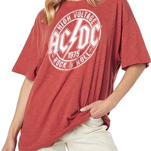 ACDC High Voltage Rock and Roll 1975 Red Heather Boxy Oversize T-Shirt