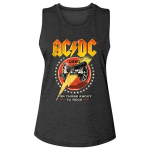ACDC For Those About to Rock Women's Tank Top Lightning Bolt Cannon Graphic Tank AC/DC Band Sleeveless Tee 81' Glam Concert Tour Top