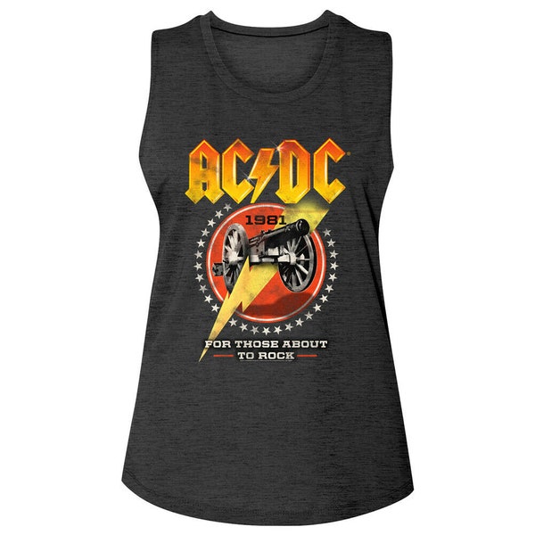 ACDC For Those About to Rock Women's Tank Top Lightning Bolt Cannon Graphic Tank AC/DC Band Sleeveless Tee 81' Glam Concert Tour Top