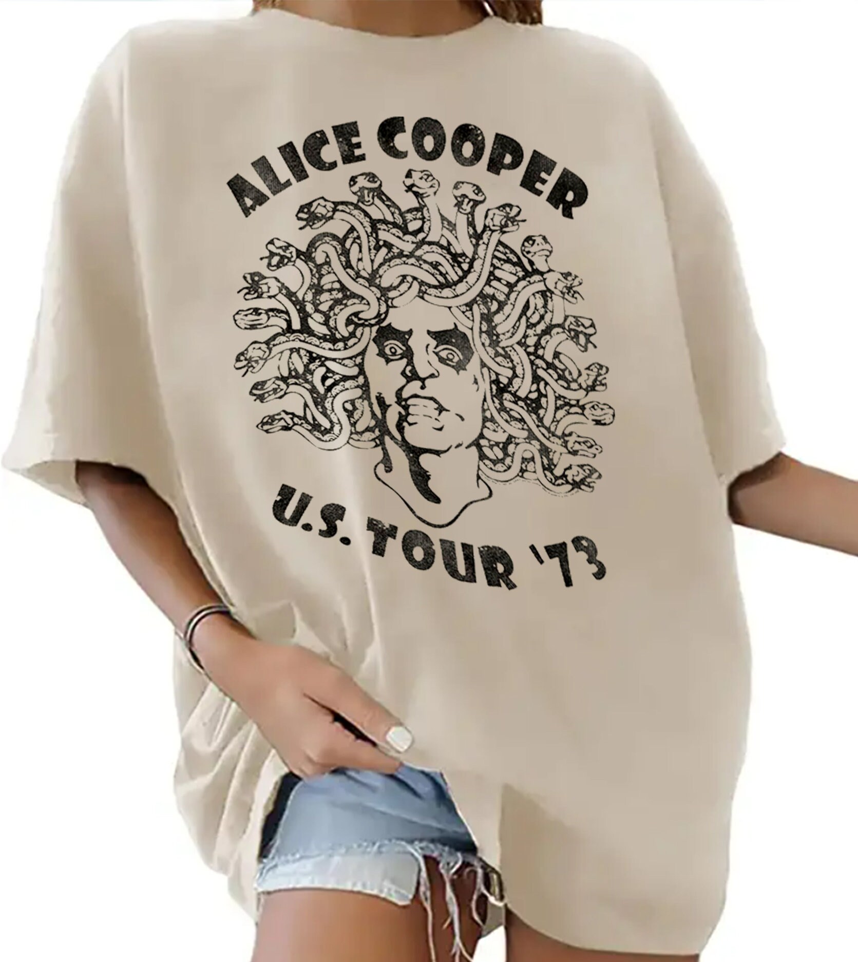 Alice Cooper Medusa USA Tour 1973 Unisex T Shirt Boxy Oversized Tee