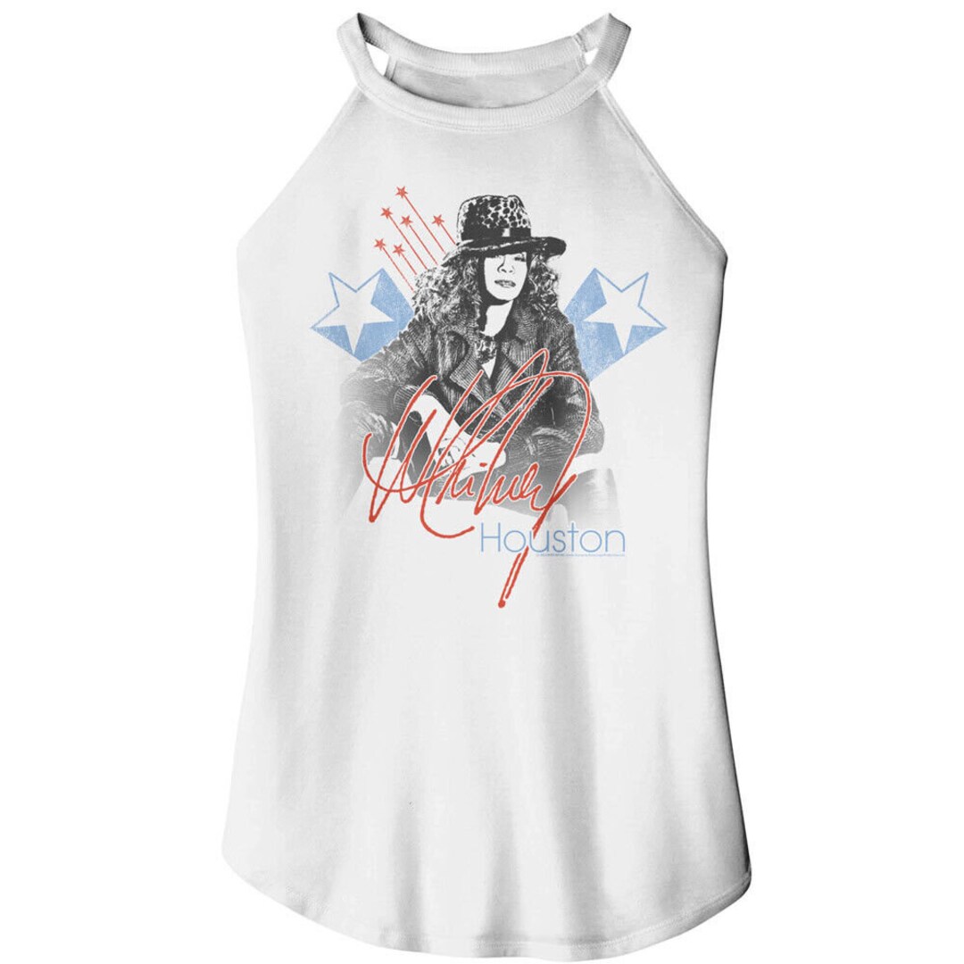 Whitney Houston Women's Rocker Tank Houston Shooting Star Art White