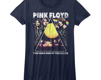 Pink Floyd Womens T-Shirt Dark Side of the Moon Prism Navy Rock Band Live Concert Top Gift For her Celebrity Artistic Gift For Her