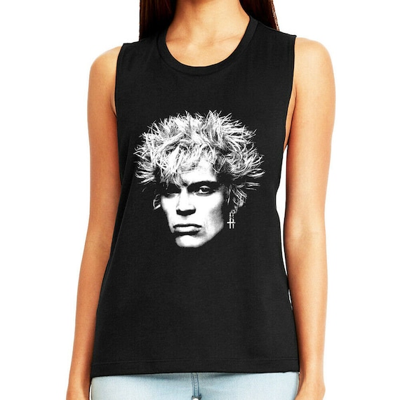 Billy Idol Women's Tank Top | Idol Portrait Face Black Vintage Tee | Punk Rock Sleeveless Top | Hard Rock Singer Shirt | Cool Gift For Her