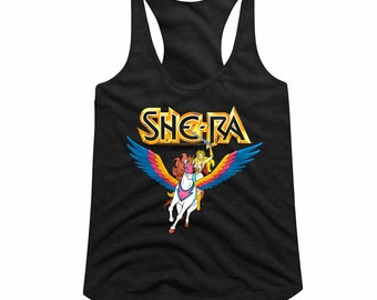 She-Ra Womens Tank Top Masters of The Universe She Ra Riding Swiftwind Unicorn Graphic Tee Vintage 80s Cartoon Princess of Power Adora